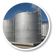 Large industrial bulk storage tanks for liquid storage and processing facility